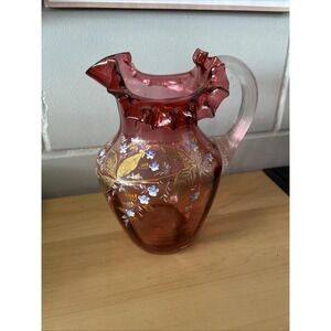 Fenton Cranberry Ruffled‎ Glass Pitcher